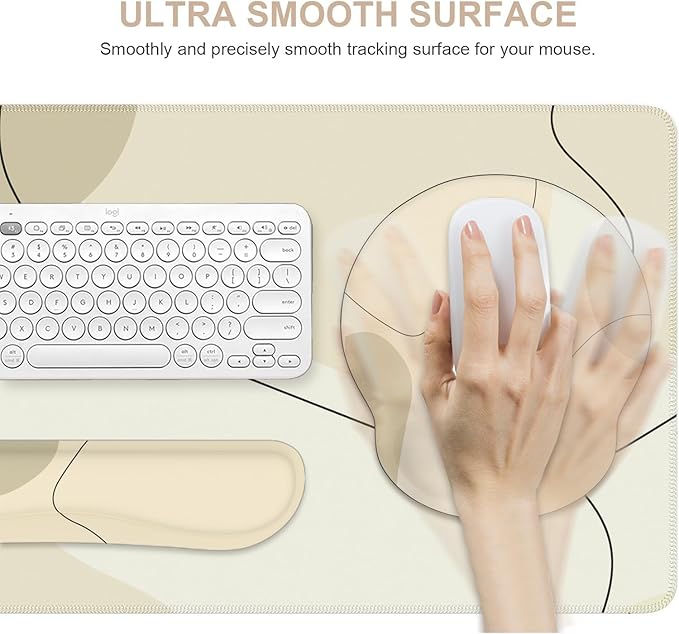 iCasso Large Gaming Mouse Pad Wrist Support Set Desk Mat 4in1 XXL Mousepad + Keyboard Wrist Rest+Mouse Wrist Rest+Coaster Set with Ergonomic Design for Home Office Table Computer-Brown Art