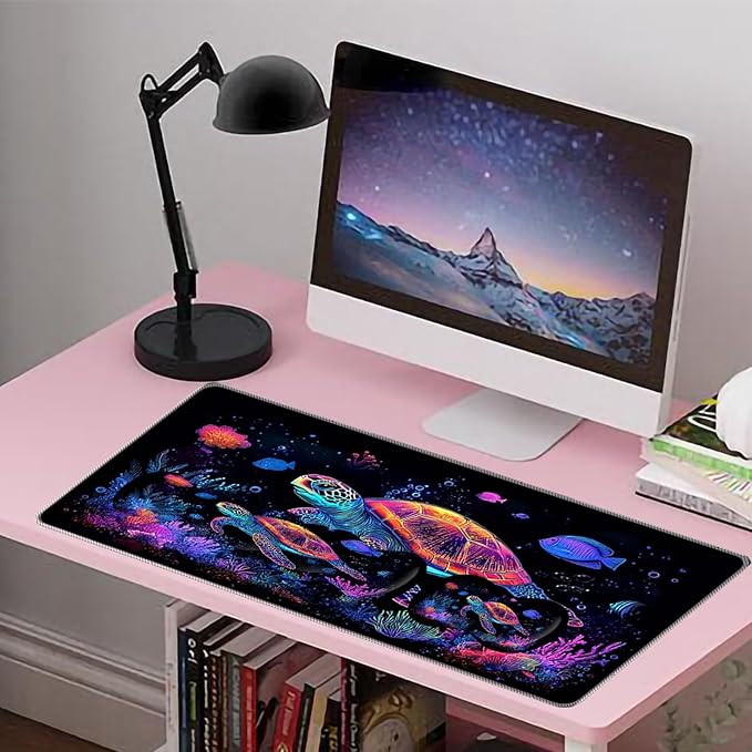 Large Mouse Pad Wrist Support SetDesk Pad+Keyboard Wrist Rest+Mouse Pad Wrist Support+Coaster4in1 XXL Big MousepadErgonomic Design Gaming Mat for Home Office TableSea Turtle