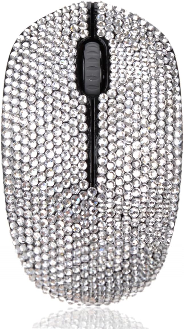 SA@ Luxury 6 Colors Bling Crystal Rhinestone 2.4G Wireless Mouse for Laptop Notebook PC Computer MacBook Gifts for The Office (Silver)