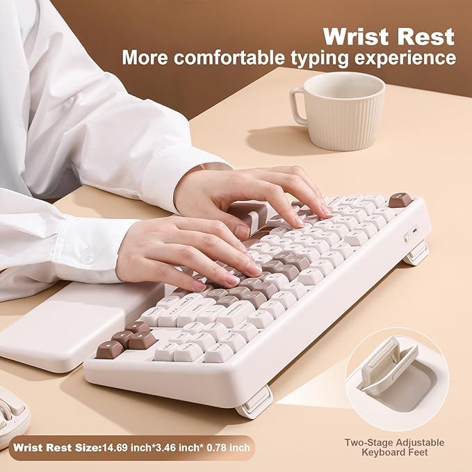 YUNZII B87 Wireless Mechanical KeyboardQMK/VIA ProgrammableTKL Layout 87 KeysBT/2.4G/USB-CHot Swap Gasket Mount RGB Backlit Gaming with Wrist Rest for Win/Mac (Brown Heart Cocoa Cream V2)