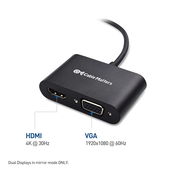 Cable Matters Aluminum USB C to HDMI VGA Adapter for Surface Pro 7 MacBook Pro Dell XPS 13 and More - Thunderbolt 4 / USB4 / Thunderbolt 3 Port Compatible