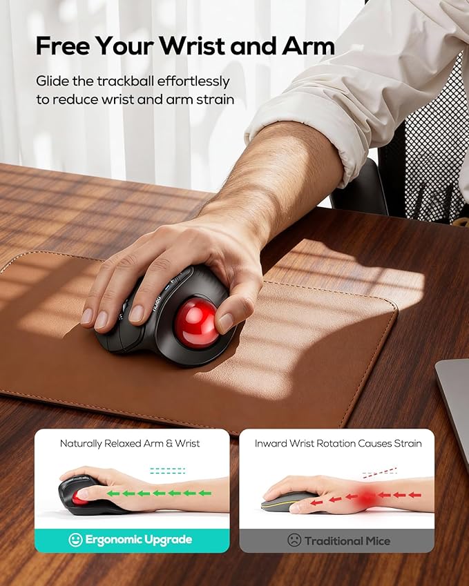 Nulea M514 Vertical Trackball Mouse Ergonomic Wireless Thumb-Control Mouse with Quiet Clicks Ultra-Fast Scrolling 3 Device Connection (Bluetooth &amp USB Receiver) Rechargeable for PC/Mac/Laptop