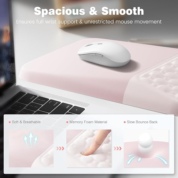 Ospelelf Ergonomic Mouse Pad and Keyboard Wrist Rest Typing Wrist Pad with Support Desk Mousepad Set for Office Pink