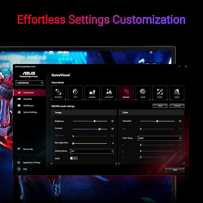 ASUS ROG Strix 24.5” USB-C HDR400 Gaming Monitor (XG259CMS)–Full HD 1080p 310Hz 1ms Fast IPS 110% SRGB Extreme Low Motion Blur Sync G-SYNC Compatible DisplayWidget Tripod Socket 3yr Warranty