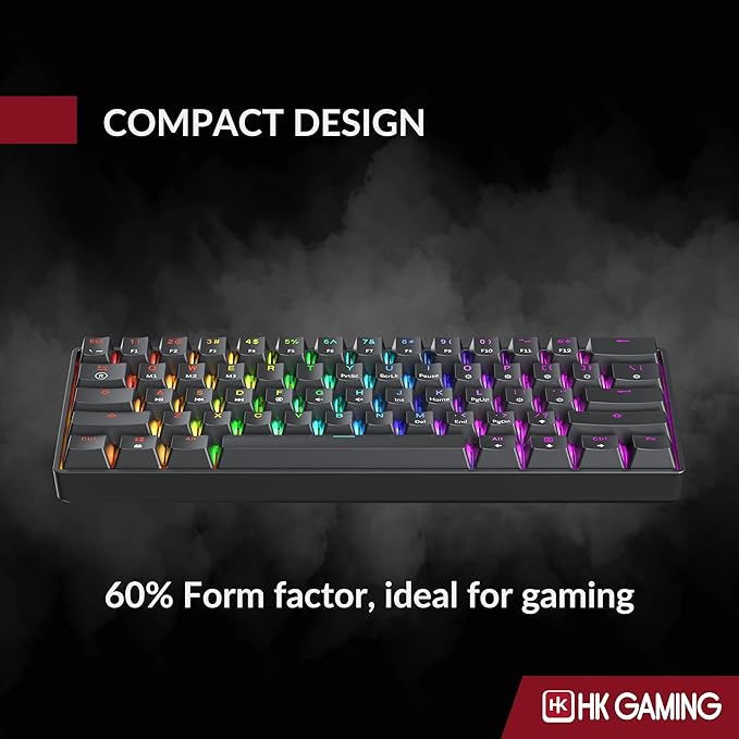 HK GAMING GK61 60% v3 | Hotswap Mechanical Gaming Keyboard | 61 Keys Multi Color RGB LED Backlit for PC/Mac Gamer | US Layout (Black Cherry Mx Brown)