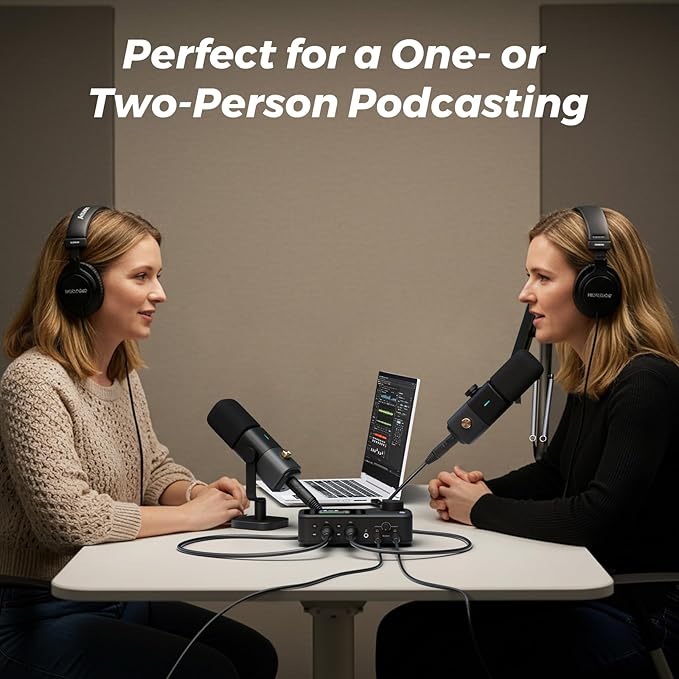 NearStream Podcast Equipment Bundle XLR/USB Dynamic Microphone with Desk Stand AM15X and Audio Mixer AMIX40U