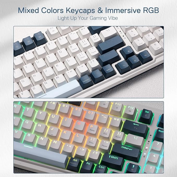 Redragon K686 PRO 98 Keys Wireless Gasket RGB Gaming Keyboard 3-Mode Win/Mac Mechanical Keyboard w/5-Layer Noise Dampening Dedicated Knob Control &amp Hot-Swap in Linear Red Switch Blue Himmel Col