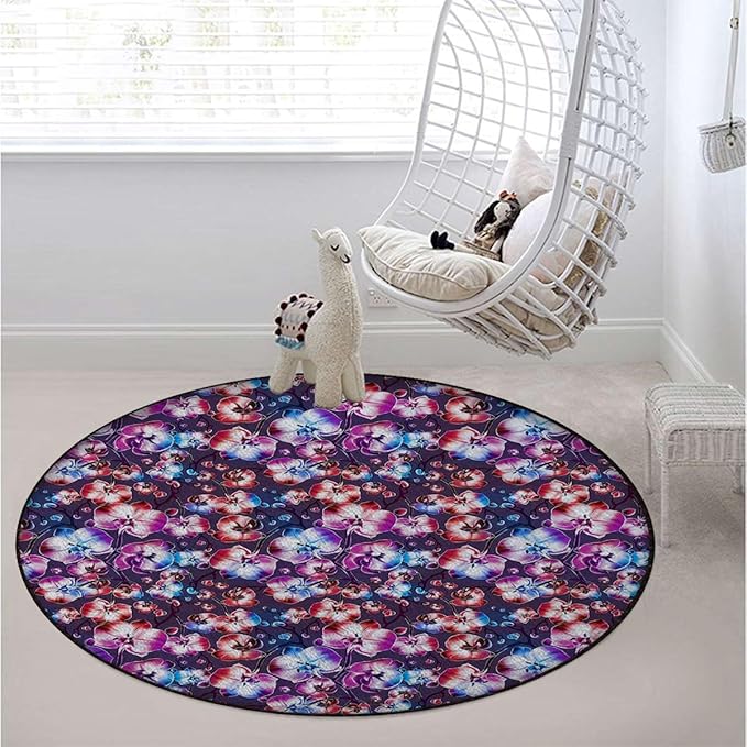 Multicolor Round Area Rug Washable Indoor Throw Rugs for Living Room Bedroom Petals Arranged in Vortex Abstract Swirling Diameter 39.4 in
