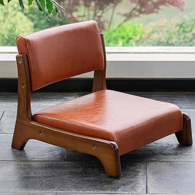 ELEFOCUS Portable Tatami Chair with Back Support PU Leather Upholstered Floor Chair Lazy Sofa Padded Backrest Chair(B)