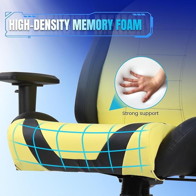 DIKEP Gaming Chair Video Game Chair with Footrest Lumbar Support Headrest PU Leather High Back Computer Chair for Home Office Yellow Black