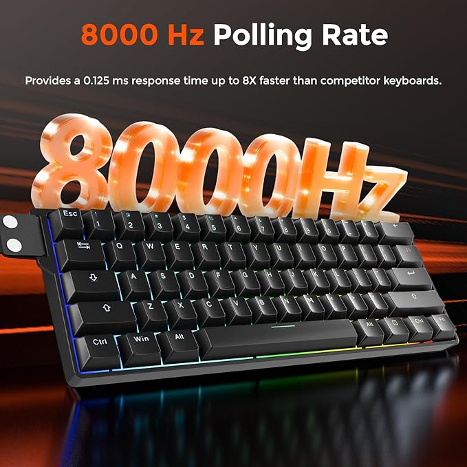 DAREU EK60 HE Rapid Trigger Gaming Keyboard Wired 0.01mm RT Accuracy Adjustable Hall Effect Magnetic Switch Hot Swappable SOCD 8000Hz Polling RGB Backlit 60% Compact Design for Laptop/PC
