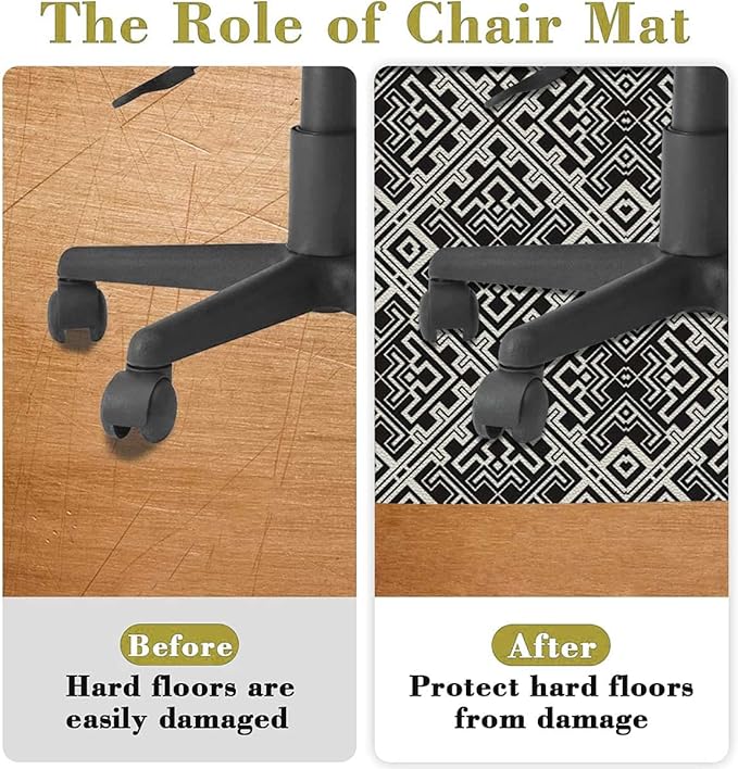 Black and White PU Leather Office Chair Mat Hardwood Floor Computer Desk Mat Victorian Damask Anti-Slip Gaming Chair Mat Round Floor Mat Durable Floor Protector Home Decor Diameter 59 in