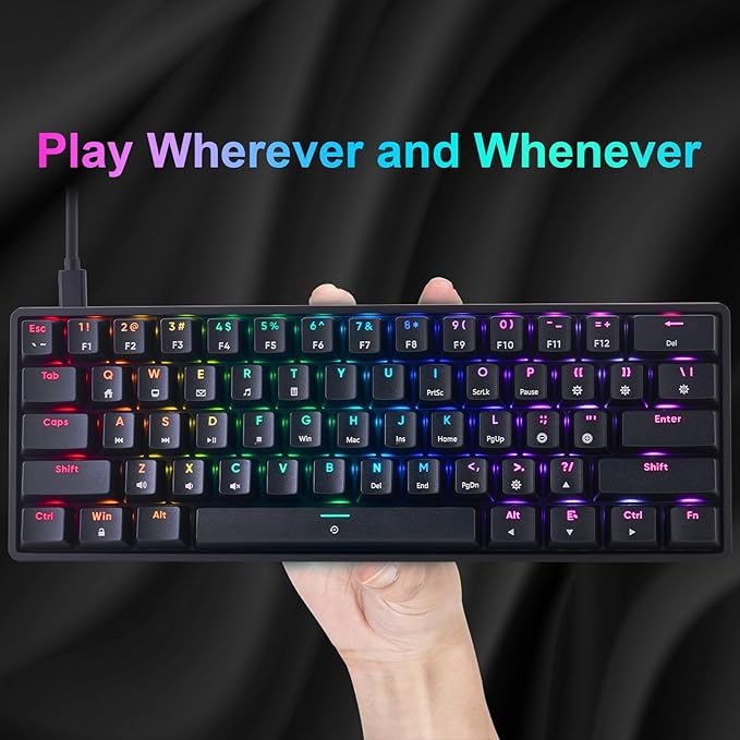 CHONCHOW Mechanical Keyboard 61 Keys Gaming RGB USB Wired Red Switch Programmable Ultra-Compact Keypad Compatible with Windows 7/8/10 iMac Xbox one X Ps4(Blackred Switch)