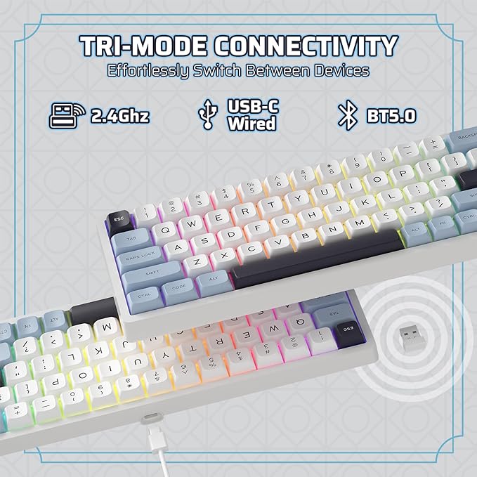 LTC Nimbleback NB682 PRO 65% Wireless Mechanical Keyboard w/Display Screen &amp Knob 2.4G/ BT/USB-C Wired RGB 68 Keys Gaming Keyboard 5-Layer Dampener Hot Swap PCB Software Support Linear Switch