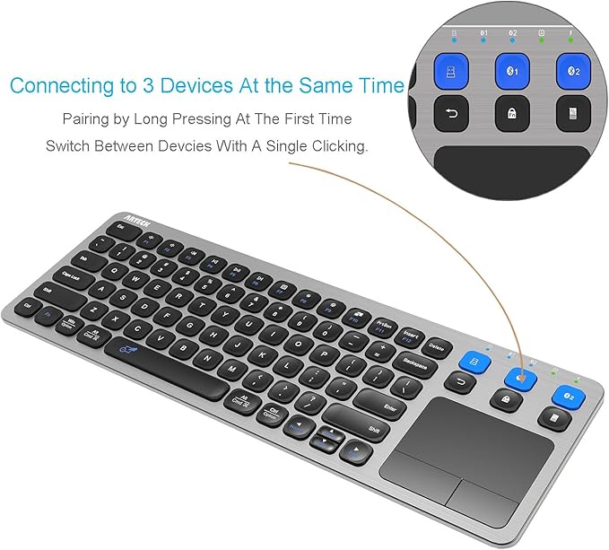 Arteck Universal 2.4G Wireless and Bluetooth Touch TV Keyboard Multi-Device with Easy Media Control and Build-in Touchpad Keyboard for Smart TV TV Box TV-Connected Computer Mac HTPC
