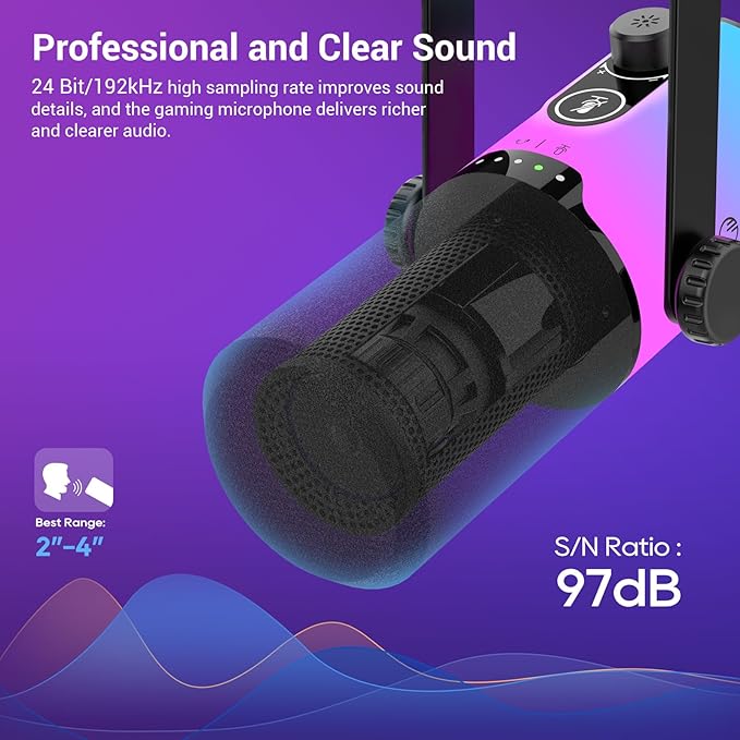 FDUCE Dynamic Gaming Microphone kit USB/XLR Podcast Computer Microphone with Boom arm Stand RGB Light Mute Button and Headphone Jack for Gamer Streaming Recording Studio YouTube Online Chat(D20+)