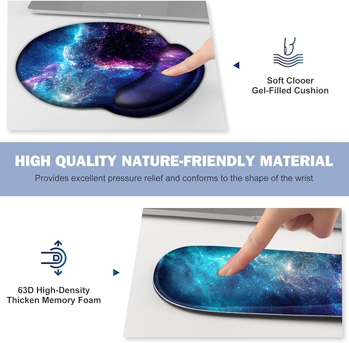 Gaming Mouse Pad Large Desk Mat Cute Desk Pad Protector 4in1 XXL Mousepad + Keyboard Wrist Rest+Mouse Wrist Rest+Coaster Set with Ergonomic Desk Pad for Home Office Table Computer Galaxy Space