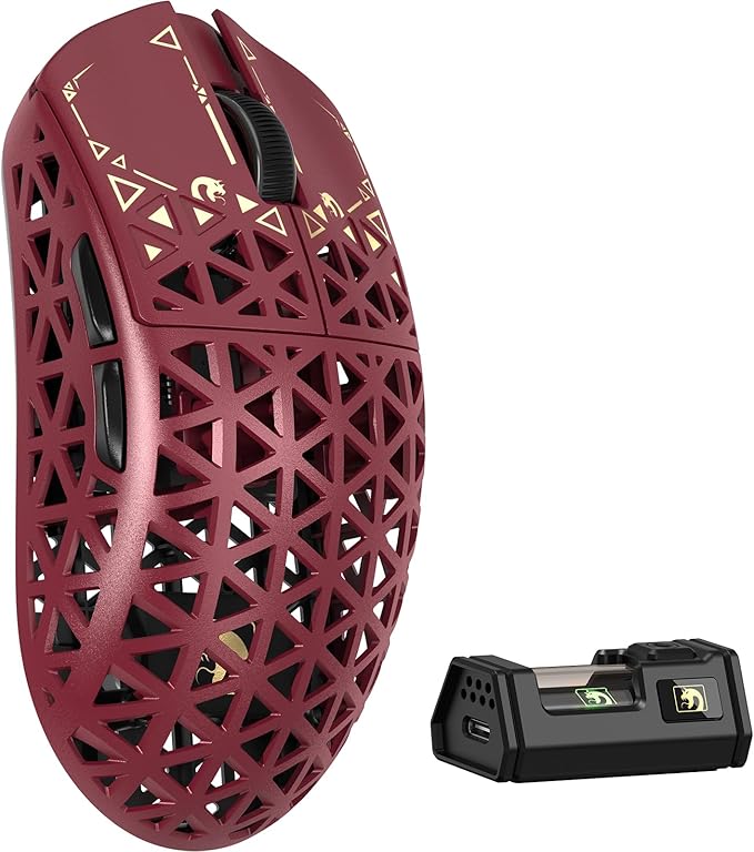 MAMBASNAKE M5 Ultra Carbon Fiber 8KHz Wireless Gaming MousePAW3950MAX Sensor 42K DPI39g Superlight Tri-Mode 2.4GHz/BT/Wired Computer MiceWeb Driver Supportfor Win/Mac/FPS/MOBA/Esports-Red (A)