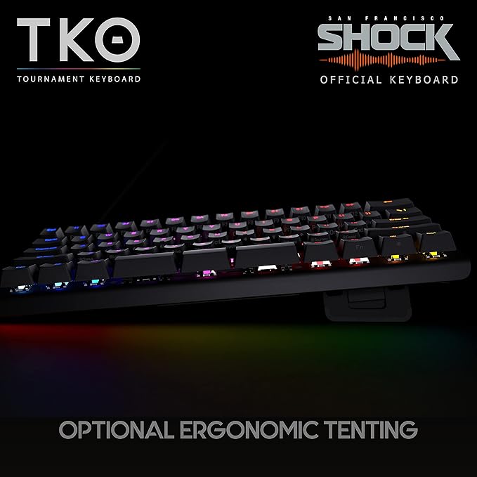 KINESIS Gaming TKO Mechanical Keyboard | Clicky White Switches | 60% Layout | Split Spacebar | Hotswap | PBT Keycaps | Aluminum Body | SF Shock Limited Edition Travel Case