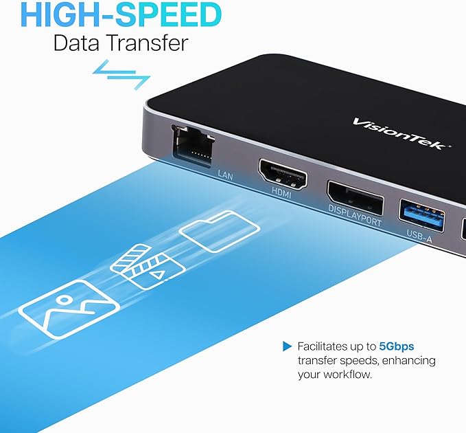 VisionTek VT400 Portable USB-C Dual Monitor Hub - 1x DP 1x HDMI 2X USB-A 1x Ethernet 1x USB-C for Windows/MacOS/ChromeOS/iOS