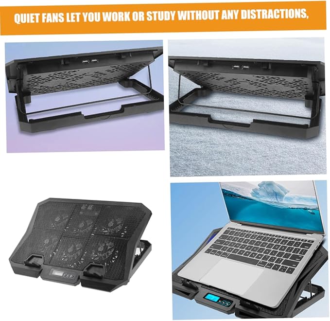 Laptop Cooling Pad Quiet Fans Height Laptop Stand Portable Desktop Cooler for Gaming and Travel Use Noise Design for