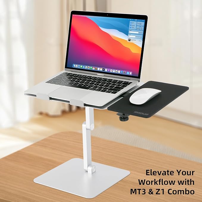Z1 Adjustable Ergonomic Mouse Clamp with Mouse Pad for Laptop Stand and Desk Fits Up to 2.1'' Thick Surfaces 9.3''x5.7'' Black