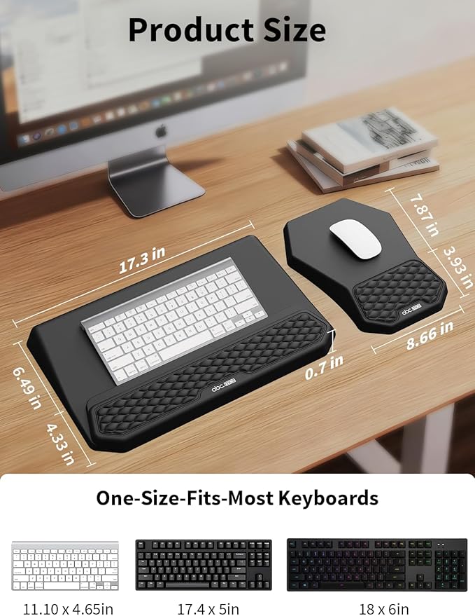 3-in-1 Ergonomic Keyboard Stand with Wrist Rest &amp Mouse Pad Set Comfy Keyboard Riser Holder Soft Mousepad with Massage Design Memory Foam and Non-Slip PU Base for Pain Relief Black