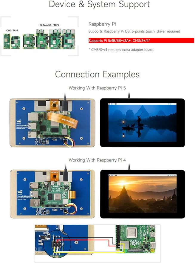 Waveshare 7inch Capacitive Touch IPS Display Compatible with Raspberry Pi 5/4B/3B+/3A+/CM3+/4 1024×600 Resolution DSI Interface