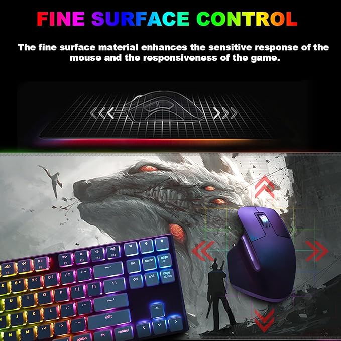 RGB Anime Mouse Pad Water Resist Keyboard PadMouse Pads with Non-Slip Rubber BaseOffice Computer Key Board Mousepad Computer Keyboard Mousepads Mat 800 x 300mm / 31.5×11.8 inches (3)