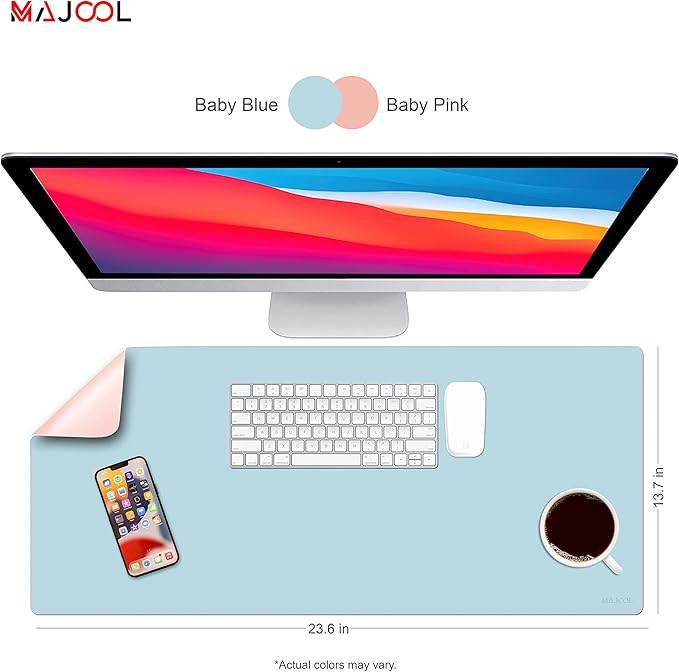 MAJOOL Leather Double-Sided Desk Pad Protector Mouse Pad Office Desk Mat Large Mouse Pad Waterproof Desk Writing Pad for Laptop Computer Desk (23.6x13.7) (Navy Blue | Orange)