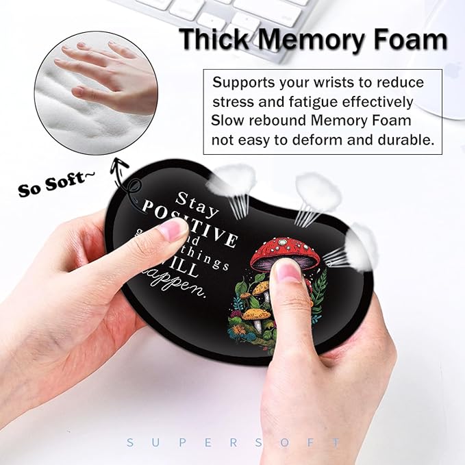 Large Mouse Pad with Mouse Wrist Rest 31.5x11.8 in Extended Mouse Mat with Non-Slip PU Base Ergonomic Memory Foam Wrist Rest for Work &amp Gaming Writing Pad Red Mushroom Black Office Desk Pad