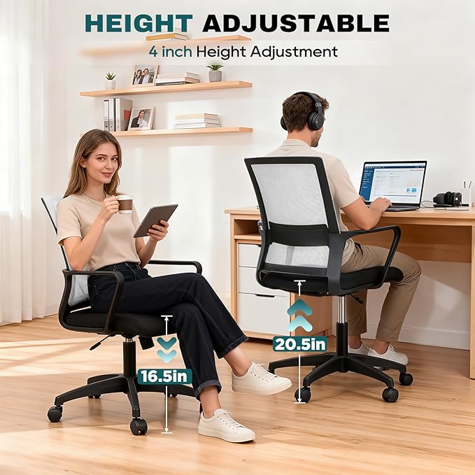 PayLessHere Gaming Chair Ergonomic Computer Chair Office Chair Video Game Chairs with Lumbar Support Desk Chair Armrest Mid Black Cushion Swivel Rolling Chair with Wheels for Home Office (White)