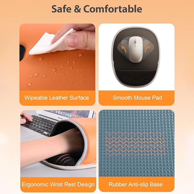 USB Heated Mouse Pad Hand Warmer3 Temperatures&ampTimer Settings Leather Hand Warmer Mouse Pad with Ergonomic Wrist Support DesignWorks with All PC MiceChristmas Gift for Office Work Home Game(Ora