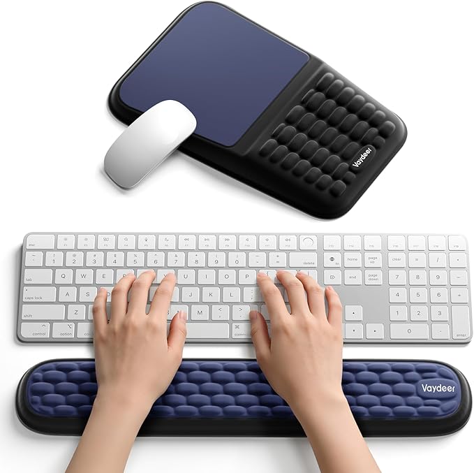 2-in-1 Keyboard &amp Mouse Wrist Rest Set – Ergonomic Pain-Relief Support Memory Foam Wrist Cushion with 8° Slope &amp Massage Nubs Non-Slip PU Base Relieves Wrist Pain &amp Carpal Tunnel from L