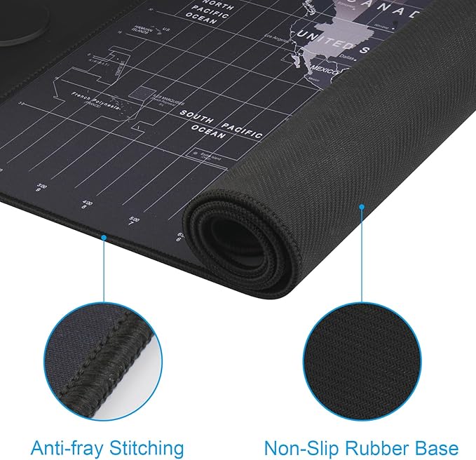 Wireless Charging Mouse Pad 15W Waterproof Gaming Mousepad with Ultra-Smooth Surface Non-Slip Base XXL Large Desk Mat 90 x 40cmBlack World Map Computer Desk Pad for MacBook PC Laptop