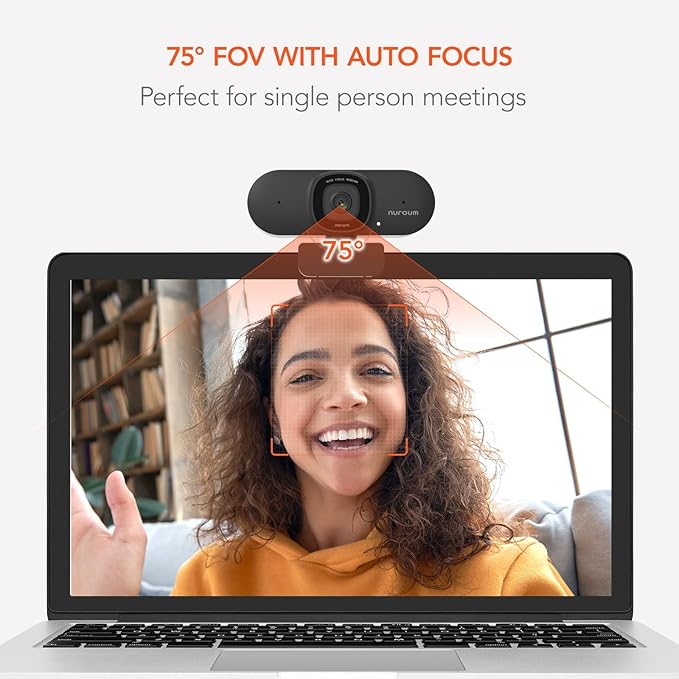 NUROUM V15AF 2K Webcam for PC 1080P 60fps Autofocus HD Webcam with Dual Noise Cancelling Microphone 75° FOV&ampLight Correction USB Web Camera Plug&ampPlay for Zoom/TeamsGrey