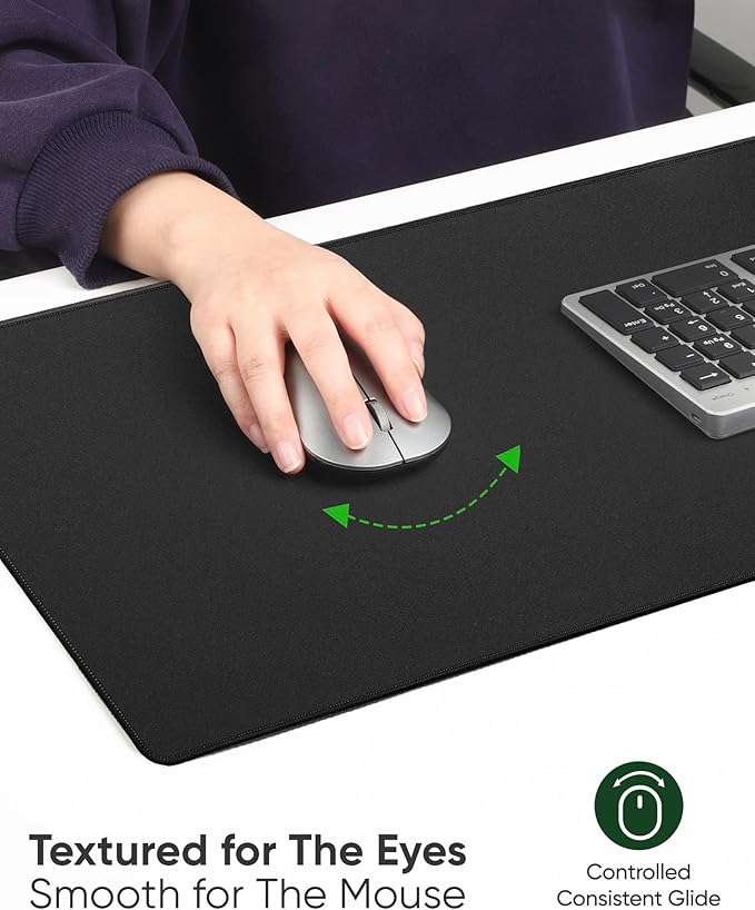 ALOANES Black Waterproof Desk Mat Large Mouse Pad with Extended Mouse Mat with Anti Slip Base Stitched Edge Grain Jacquard Surface Perfect for Gamer Office &amp Home 3XL 15.74''x35.43''x0.12''