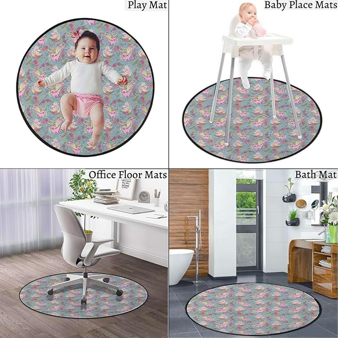 Multicolor Round Area Rug Doormat Non-Slip Floor Mat Carpet for Bedroom Living Room Study Playing Carpet The Sky with Rainbows Girls Print Diameter 35.4 in