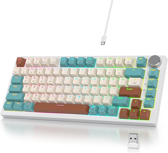 400PRO 75% Wireless Creamy Mechanical Keyboard Bluetooth Gasket Hot Swappable RGB Gaming Keyboard Bluetooth/2.4GHz/USB-C Thocky Keyboard with Pre-lubed Cream Grey Switches (82 Brown White)