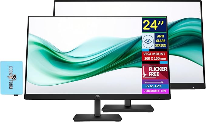 HP 24 Series 3 Pro 324pv FHD VA Monitor with 5 ms Response Time Anti-Glare Flicker Free VESA Mount (100x100mm) HDMI VGA with DKZ Hub Black (9U5C1AA#ABA) &amp ErgoFlexy Dual Monitor Mount (2 Pa