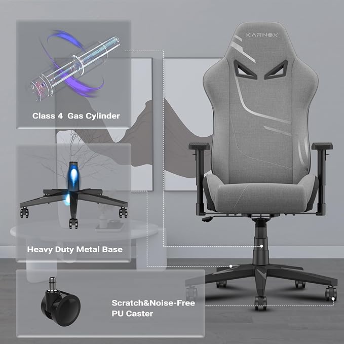 KORNOX Gaming Chair Fabric Ergonomic for Adults Office Chair High BackDesk Chair RacingTask Chair Cloth Adjustable SwivelGame Chair with Headrest and Lumbar Support for TeensSilver Grey
