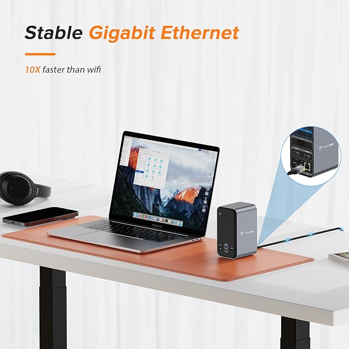 MacBook Pro Docking Station Dual Monitor with 2 4k HDMI Display15 in 2 USB C Docking Station for MacBook with 2 HDMI VGA PD3.0 7 USB Ports RJ45 Ethernet &amp 3.5mm Audio (No Power Adapter)