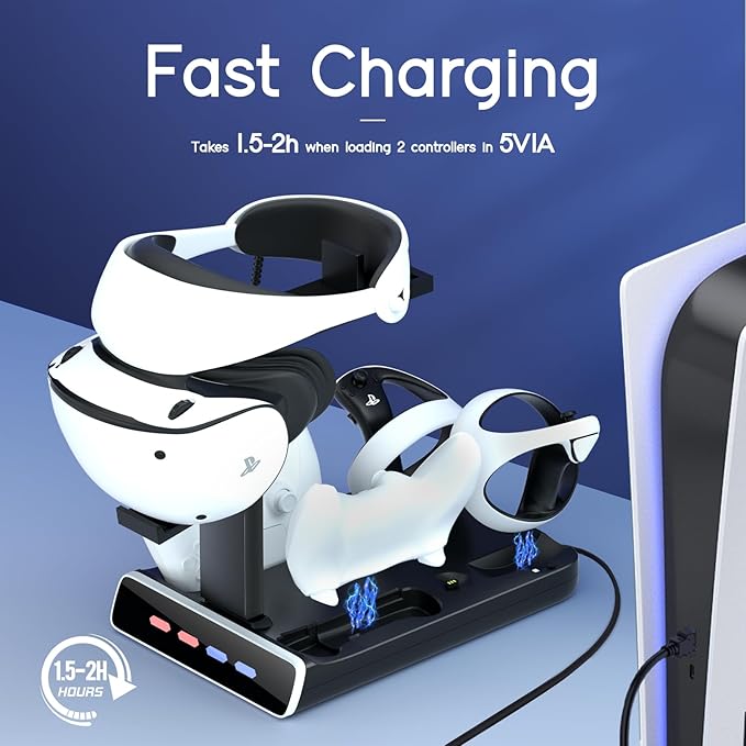 3-in-1 Controller Charging Dock for PSVR2 and PS5 VR Stand Display with LED Light PS5 VR2 Storage Base Gaming Accessories 4 Magnetic Clasp &amp Type-C Cable