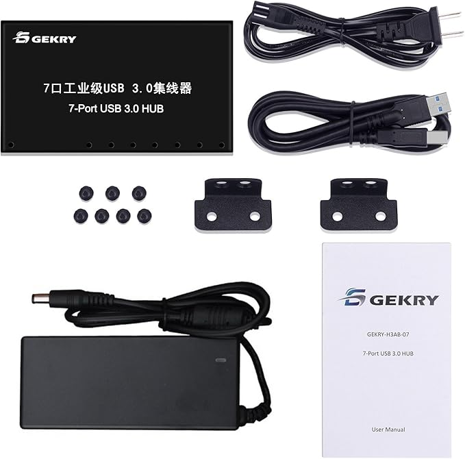 USB 3.0 Hub USB Data Hub Metal Case Mountable 7-Port Powered USB Hub 3.0 with 36W AC Adapter-Type A