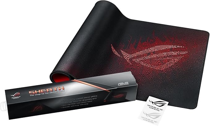 ASUS ROG Sheath Gaming Mouse Pad – 35.4” x 17.3 Extra-Large Surface Pixel-Precise Tracking Anti-Fray Stitched Edges Non-Slip Base - Black/Red