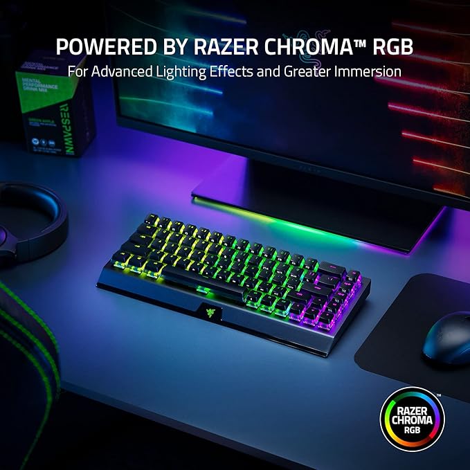 Razer BlackWidow V4 Mini HyperSpeed Wireless Hot Swappable 65% Gaming Keyboard: HyperSpeed Wireless &amp Bluetooth 5.0 - Orange Switches Tactile &amp Quiet - Phantom Pudding Keycap(Renewed)