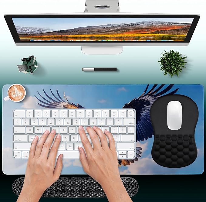 3 in 1 Ergonomic Set Mouse Pad with Wrist Rest Keyboard Wrist Rest and Desk PadMemory Foam Soft Breathable Pain Relief for Wrist Fatigue Prolonged Typing and Mouse Use Jamboa