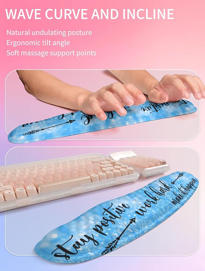 Hokafenle 2in1 Combination Wave Keyboard Wrist Rest and Ergonomic Curvature Mouse Pad Wrist Support for Relieve Wrist Pain Filled with Soft Cushion Memory Foam Stay Positive