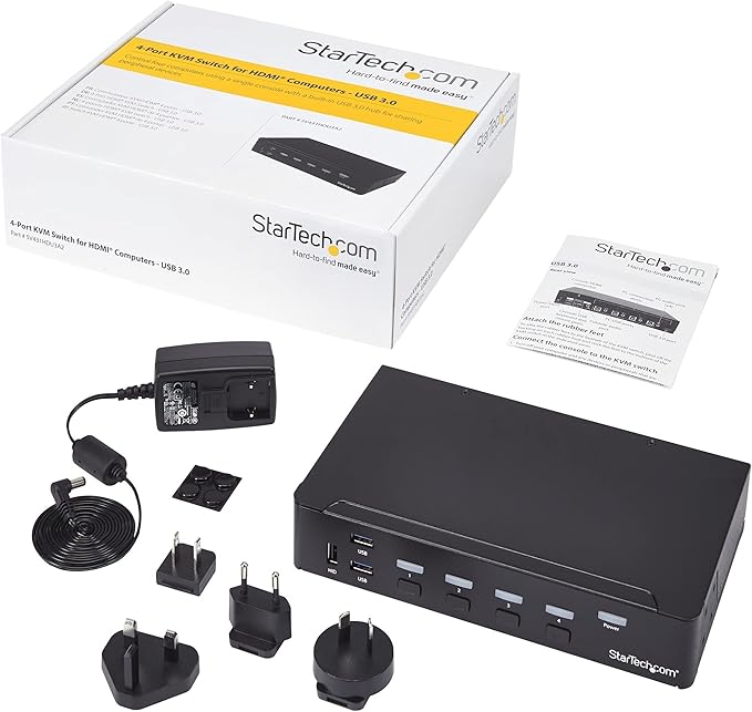 StarTech.com 4 Port HDMI KVM - HDMI KVM Switch - 1080p - USB 3.0 &amp Audio Support - KVM Video Switch TAA (SV431HDU3A2)