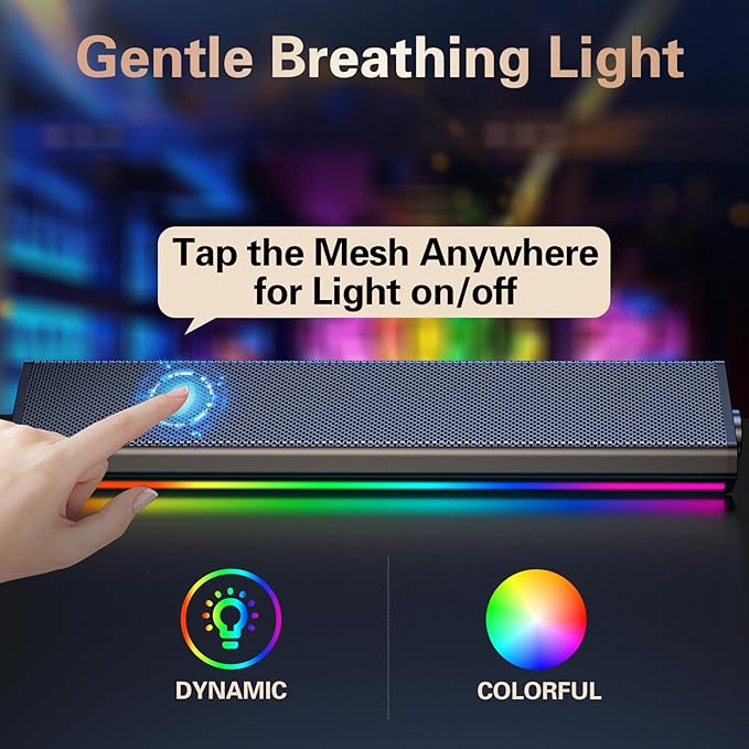 LENRUE Computer Speakers for DesktopPC Speakers with BluetoothUSB Wired Computer Speakers for PC Desktop Laptop MonitorsGaming Speakers with Light and Dual Touch Tech (Type-C Adapter Included)